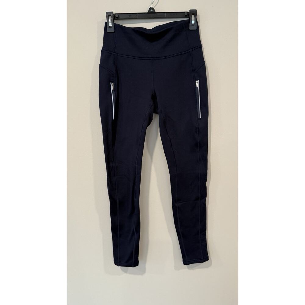 ATHLETA Ridge Small Navy PrimaLoft Fleece Lined Leggings Zipper Pockets 2561